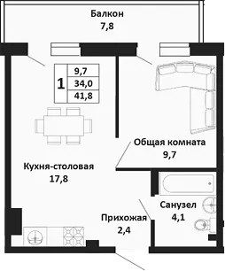 Корпус 1, Очередь 1, 4 этаж
