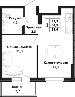 Корпус 1, Очередь 1, 4 этаж